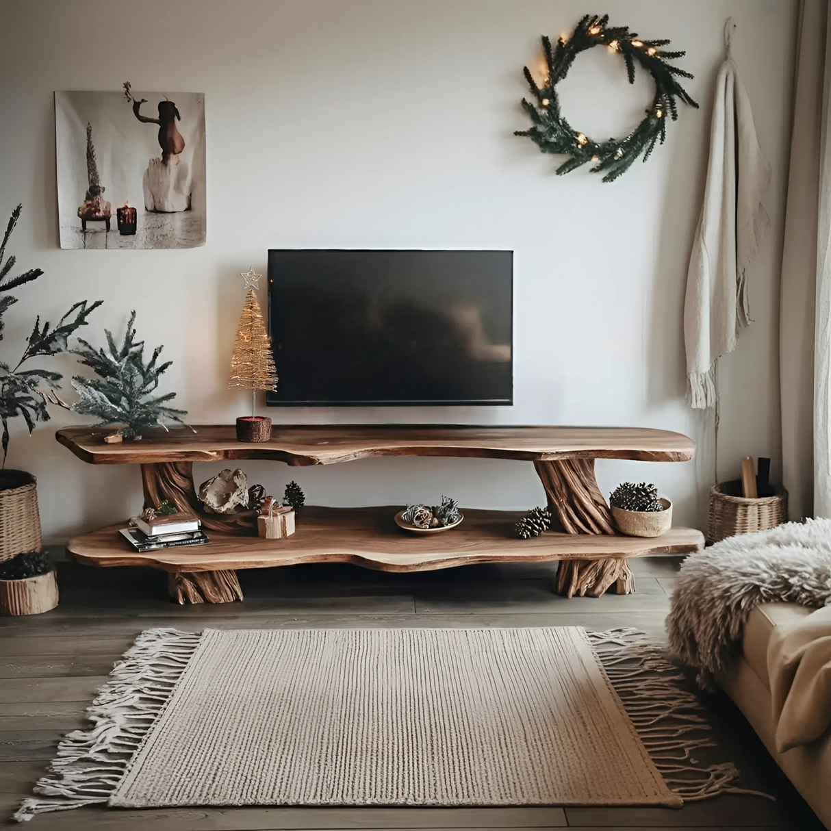 Modern Wooden Live Edge TV Console For Holiday Furniture Decor