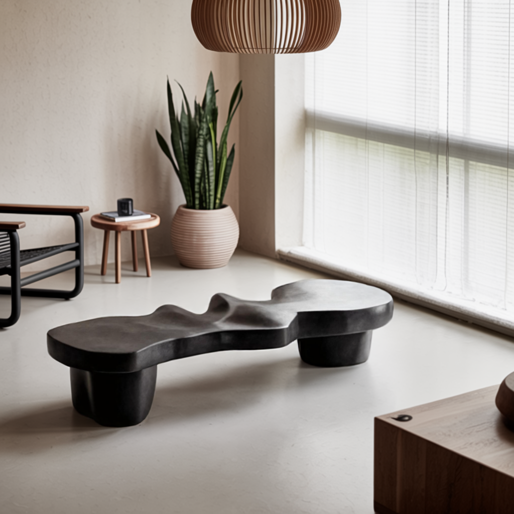 Contemporary Sculptural Wood Bench For Modern Living Room Or Gallery