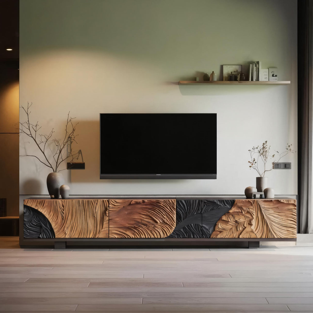 Mid Century Wood Console For Living Room Decor