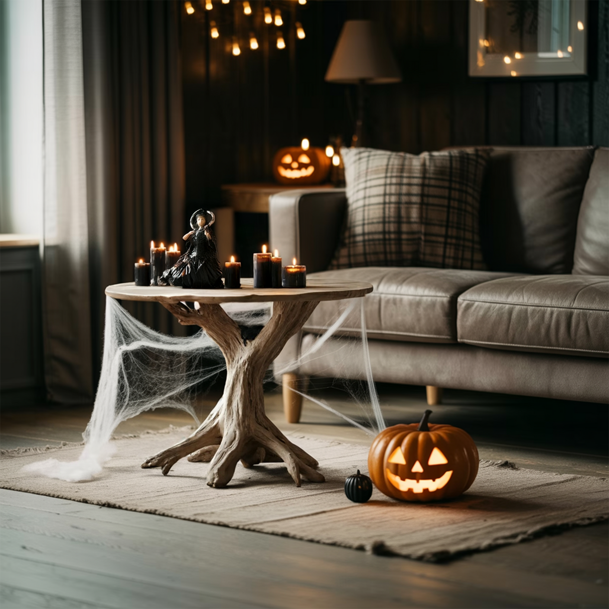 Rustic Wooden End Table For Entryway Design Halloween Wall Display