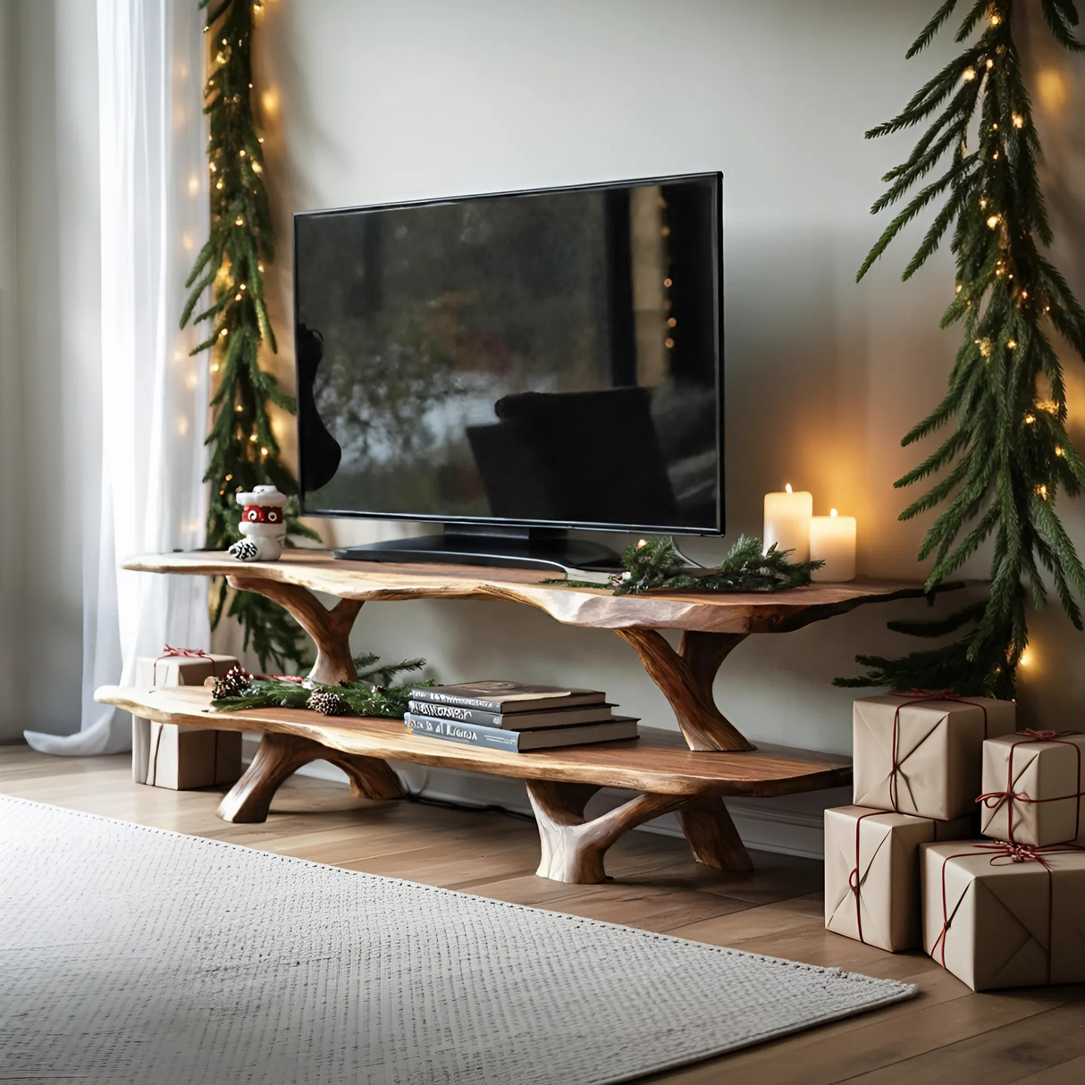 Modern Wooden Live Edge TV Console For Christmas Entryway Furniture