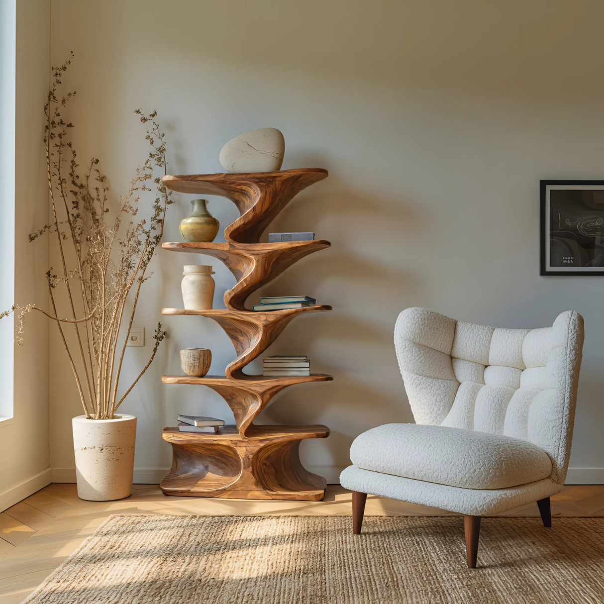 Sculptural Standing Shelf For Living Room Or Home Studio