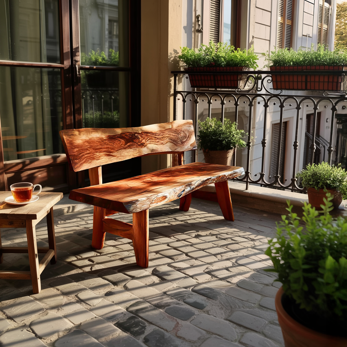 Live Edge Outdoor Wood Bench For Patio And Backyard