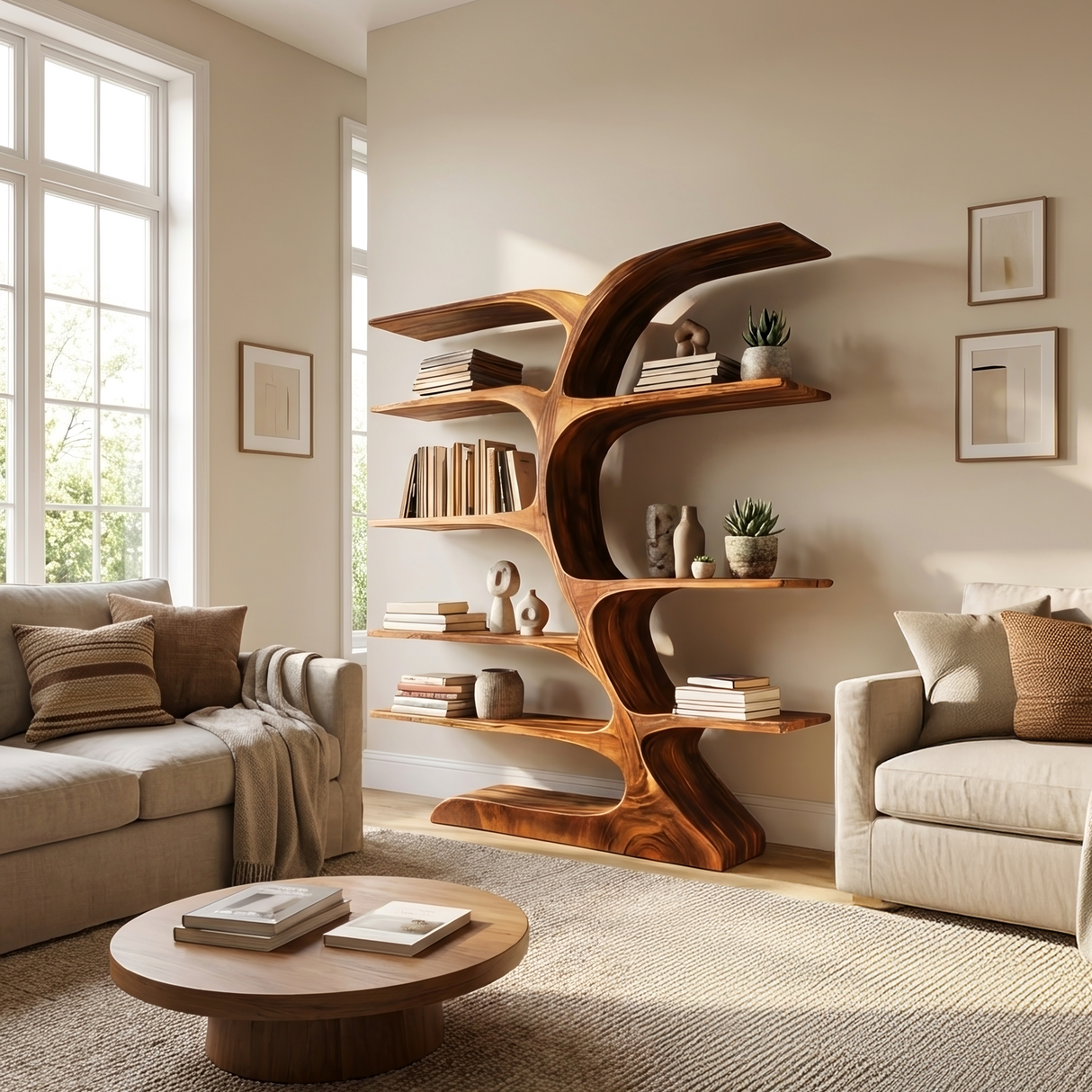 Organic Curved Bookshelf For Open Space