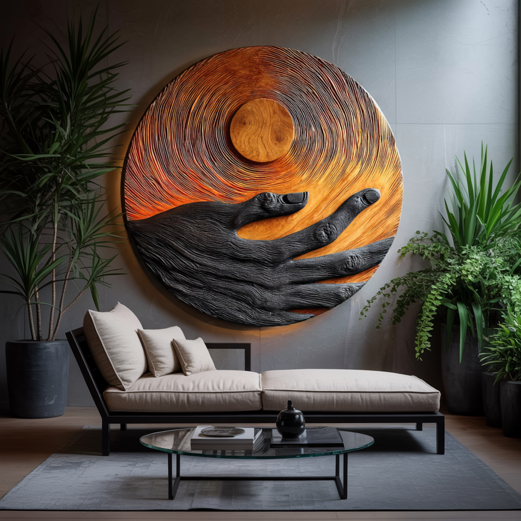 Mid Century Wooden Wall Art Sculpture For Modern Living Room