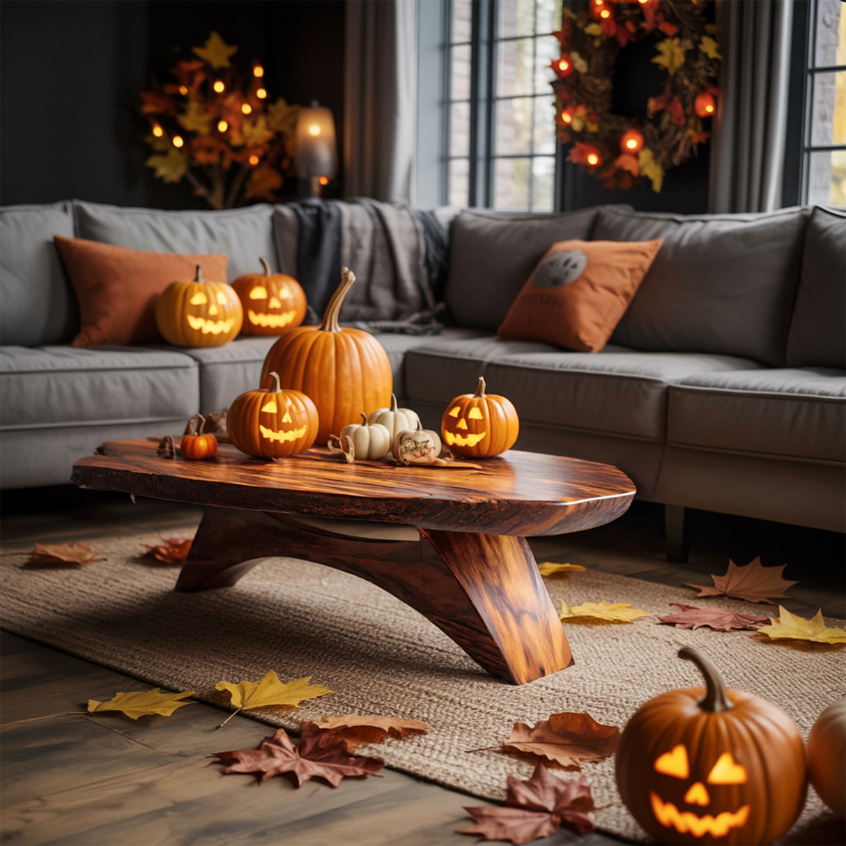 Handcrafted Wooden Live Edge Coffee Table For Living Room Pumpkin Decor
