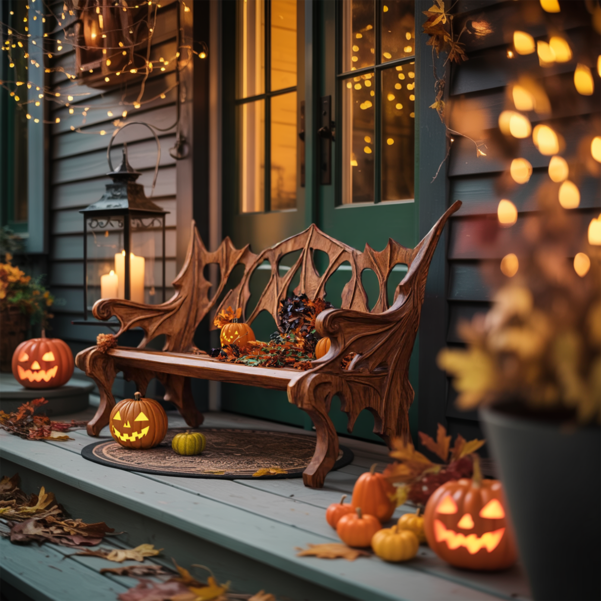 Mid Century Solid Wood Halloween Bench For Festive Outdoor Decor