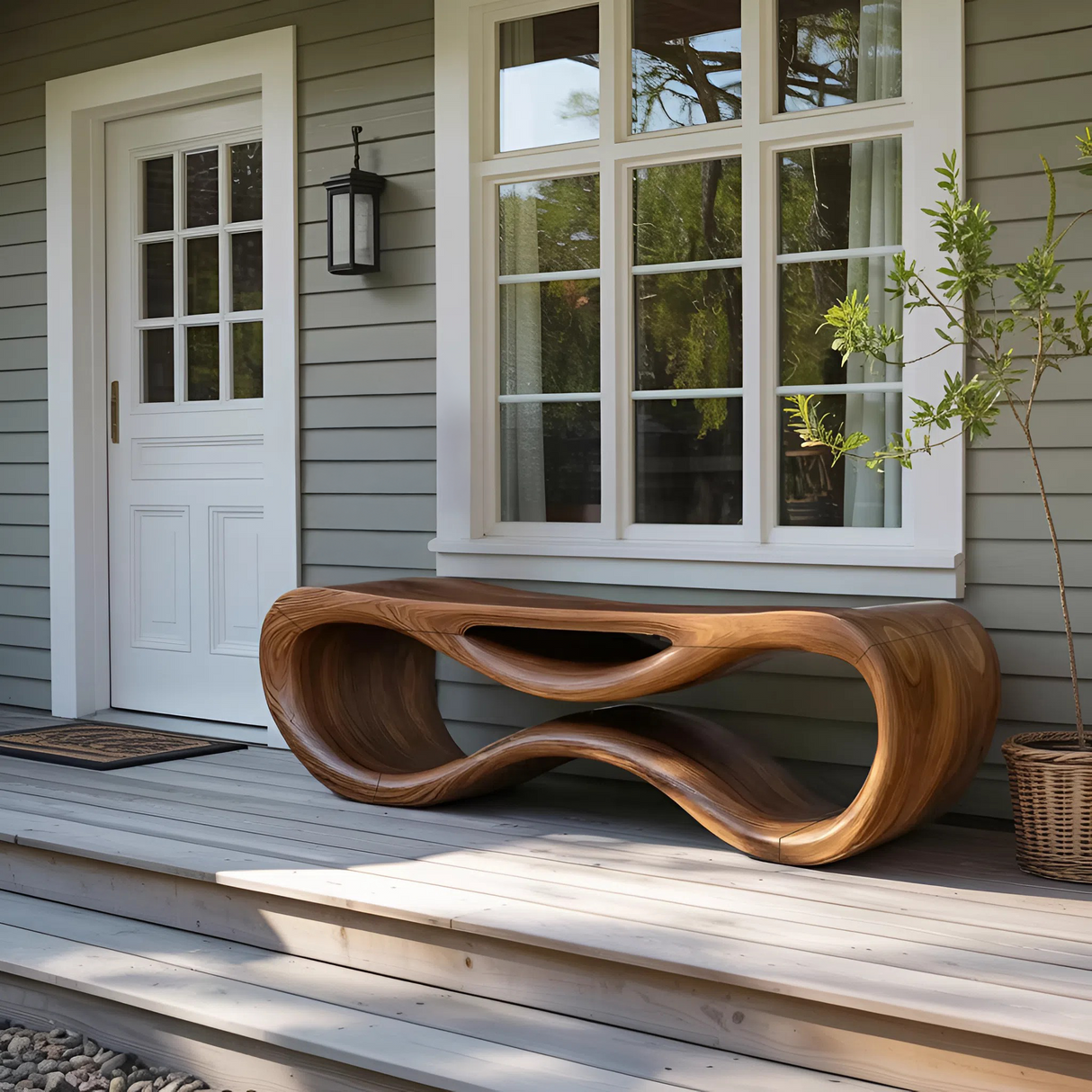 Contemporary Sculptural Outdoor Bench For Patio Or Garden Decor