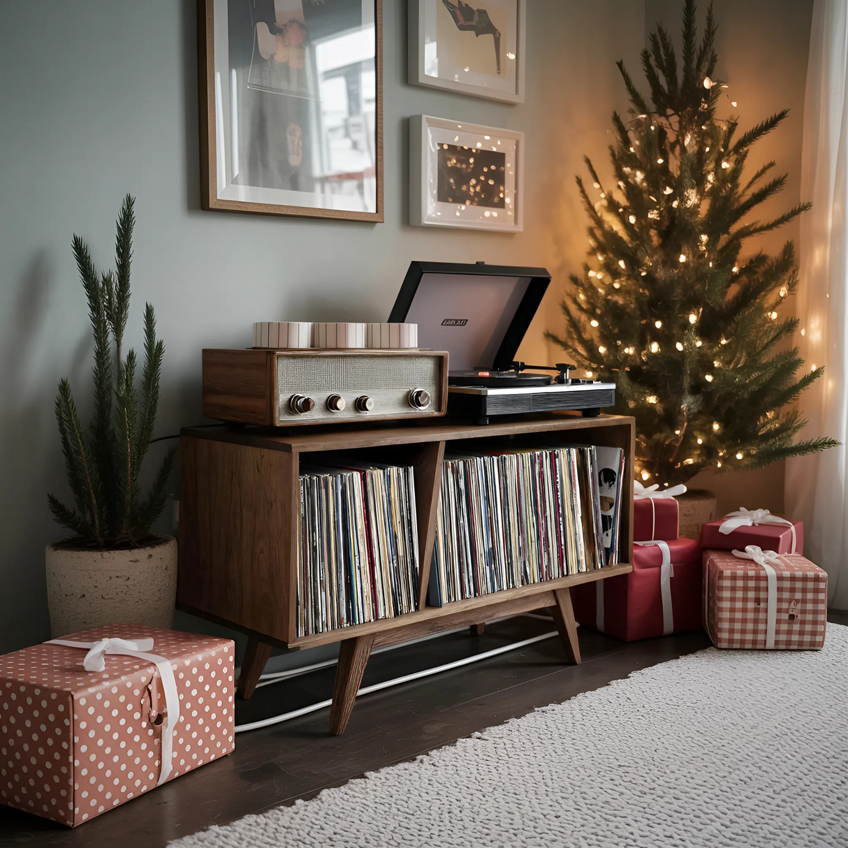 Farmhouse Wooden Record Stand For Entryway Christmas Display