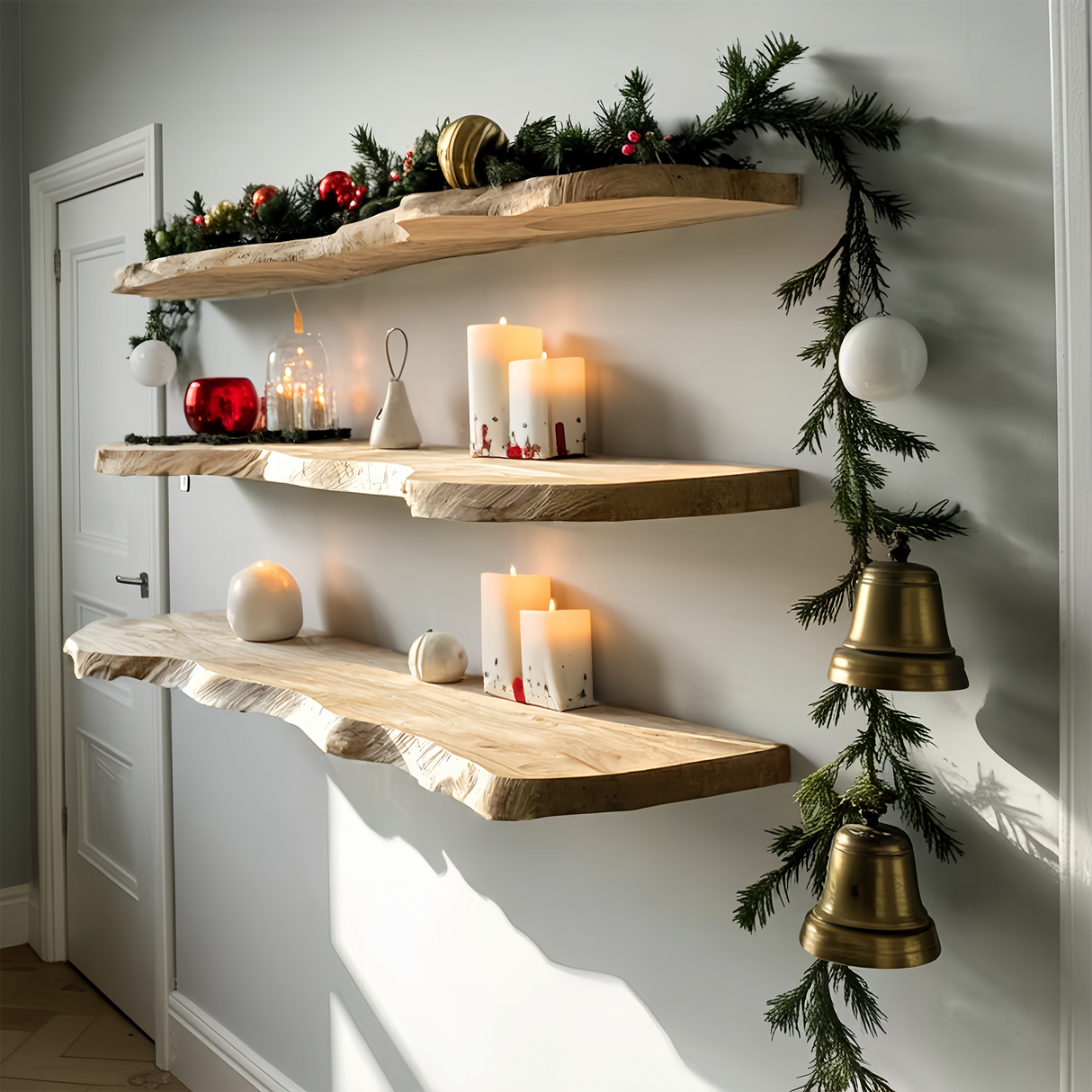 Farmhouse Solid Wood Floating Shelf For Christmas Bedroom Wall Decor