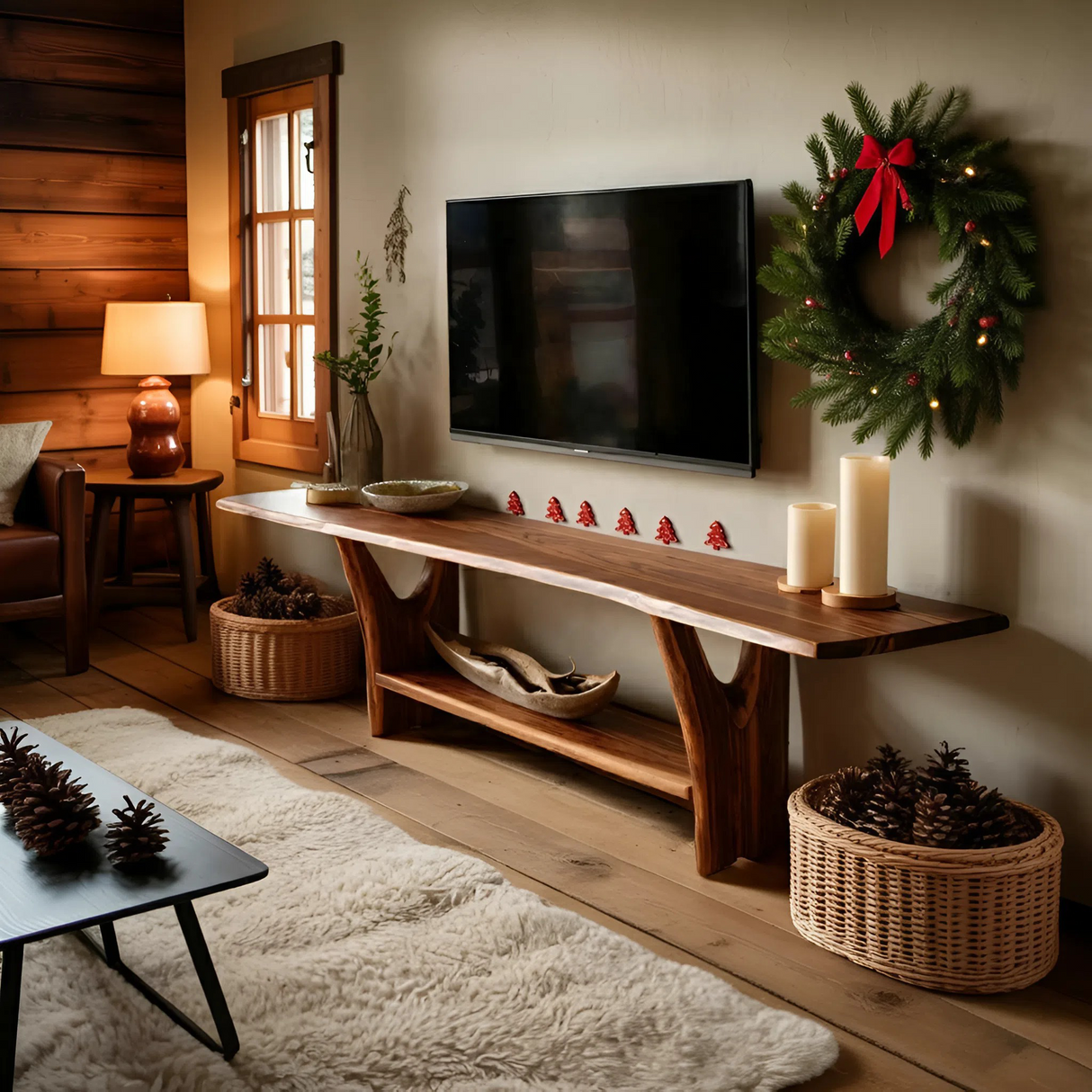 Modern Live Edge Wooden TV Console For Holiday Bedroom Furniture