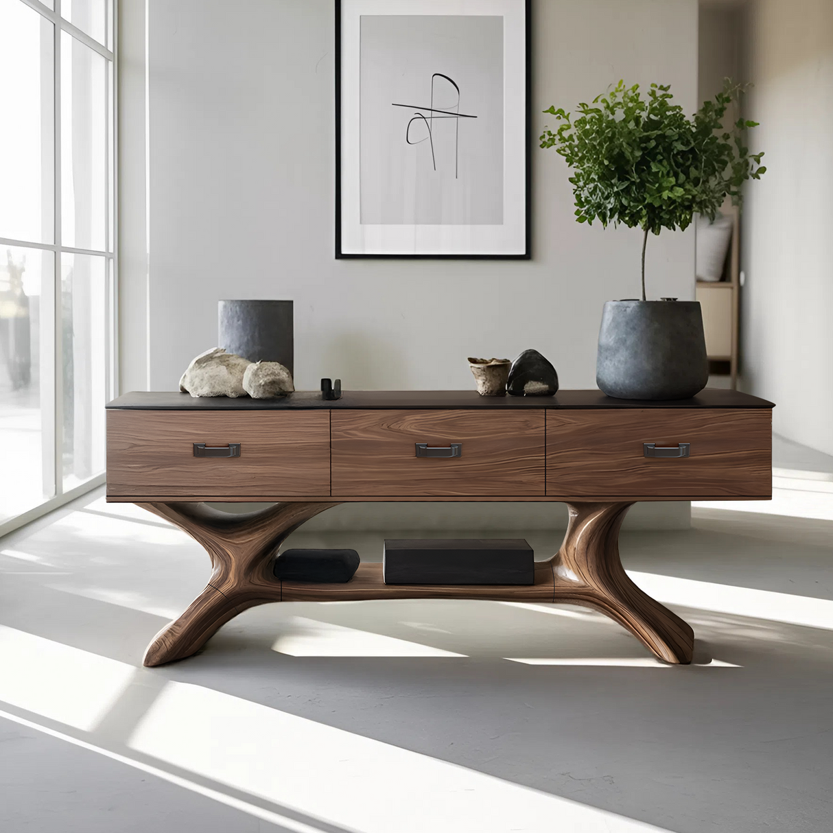 Handcrafted Solid Wood Dressing Table For Furniture Decor With Mirror