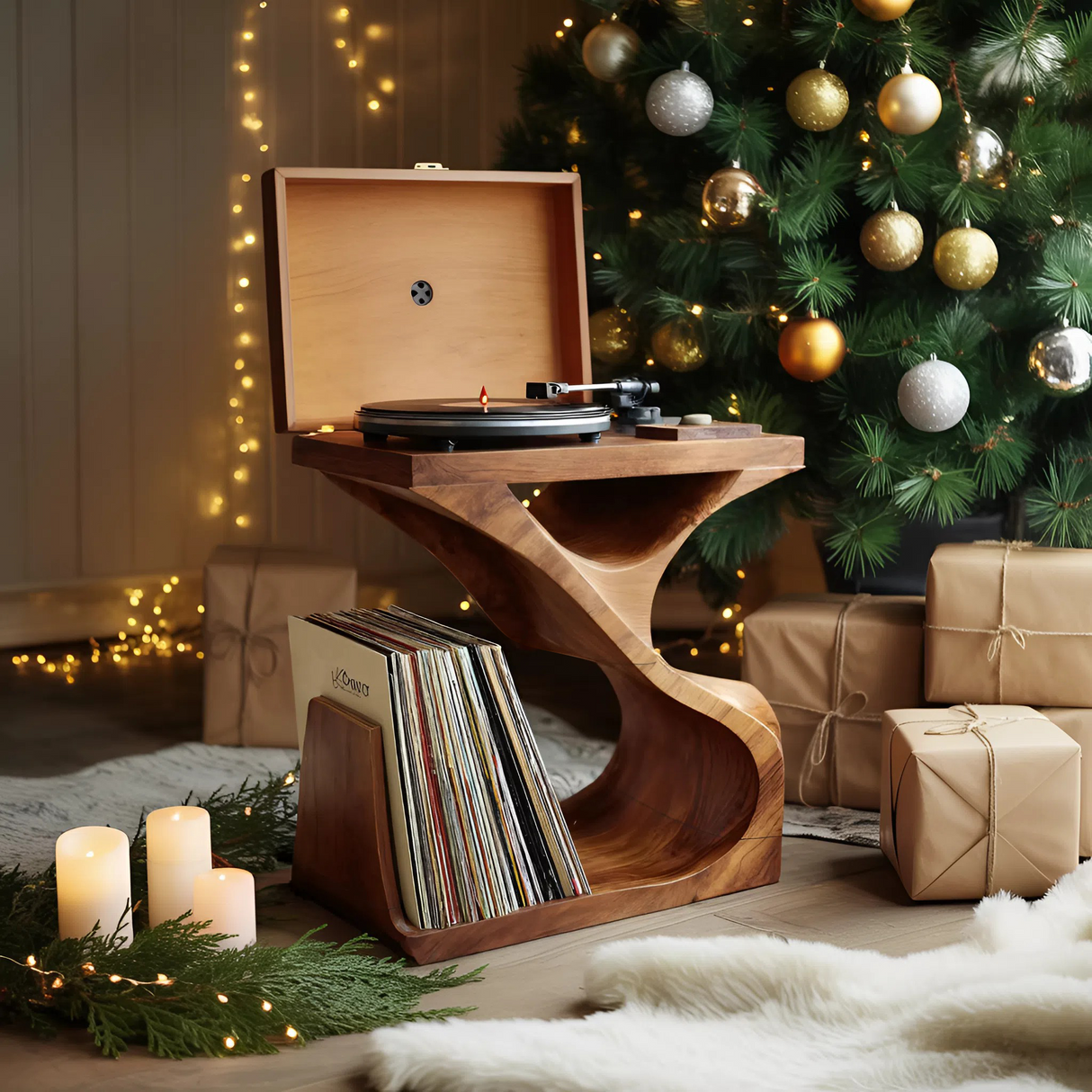 Modern Wooden Record Stand For Furniture Decor Holiday Gift