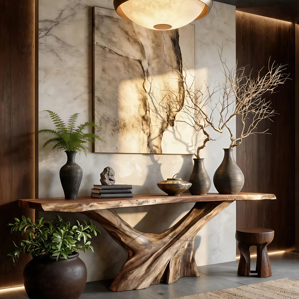 Mid Century Live Edge Console Table Artistic Wood For Furniture Decor