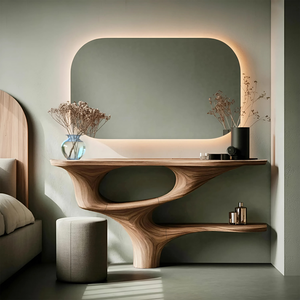 Rustic Live Edge Cosmetic Table For Bedroom Decor Ideas