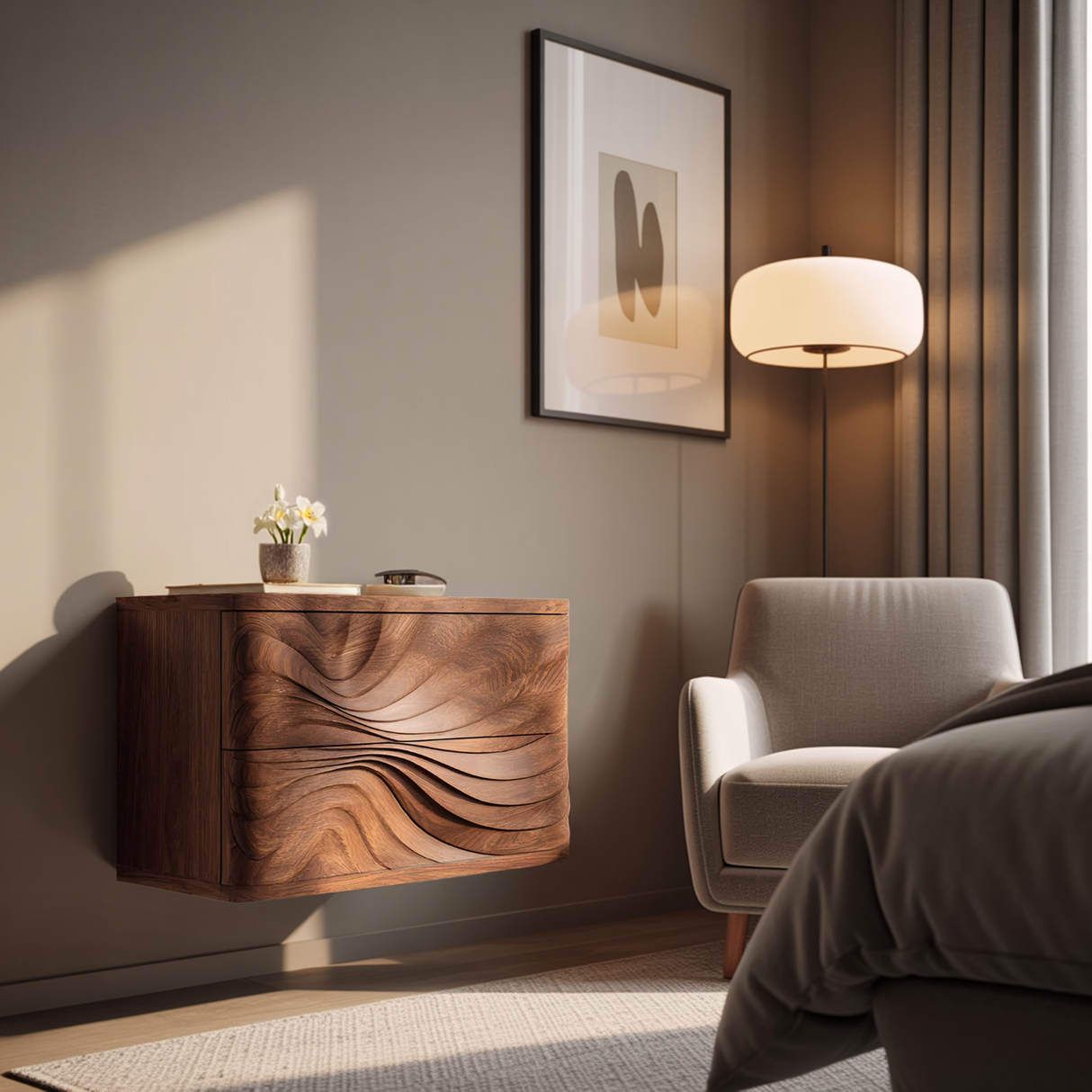 Wall Mounted Nightstand With Drawers For Bedroom