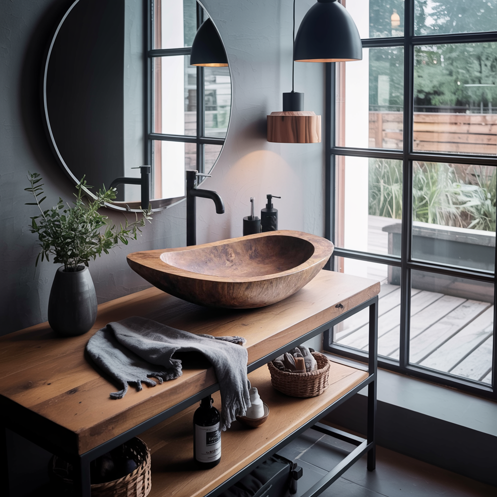 Solid Wood Sink For Bathroom Vanity Rustic Farmhouse Style