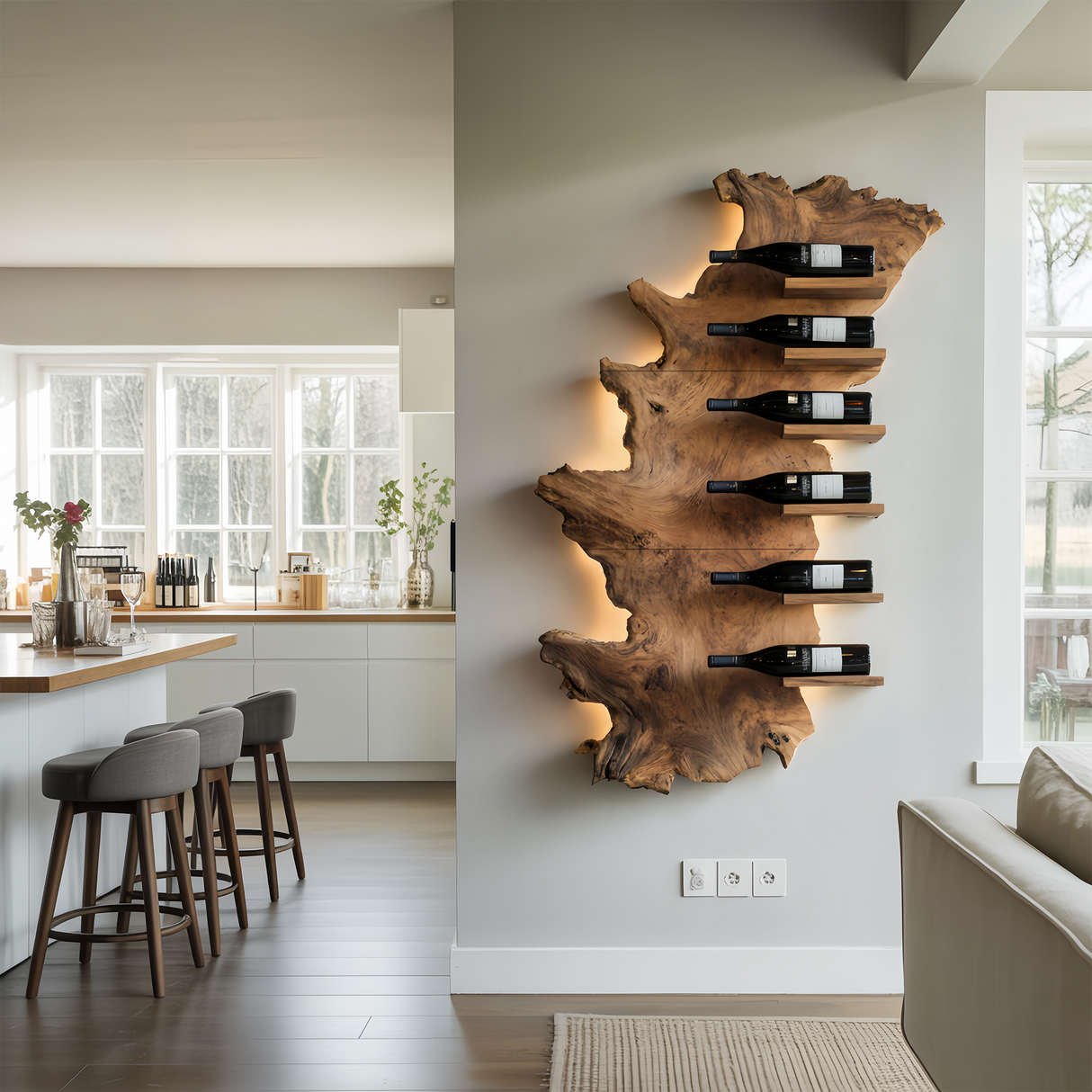 Handcrafted Wooden Live Edge Wine Holder For Bar Display Art