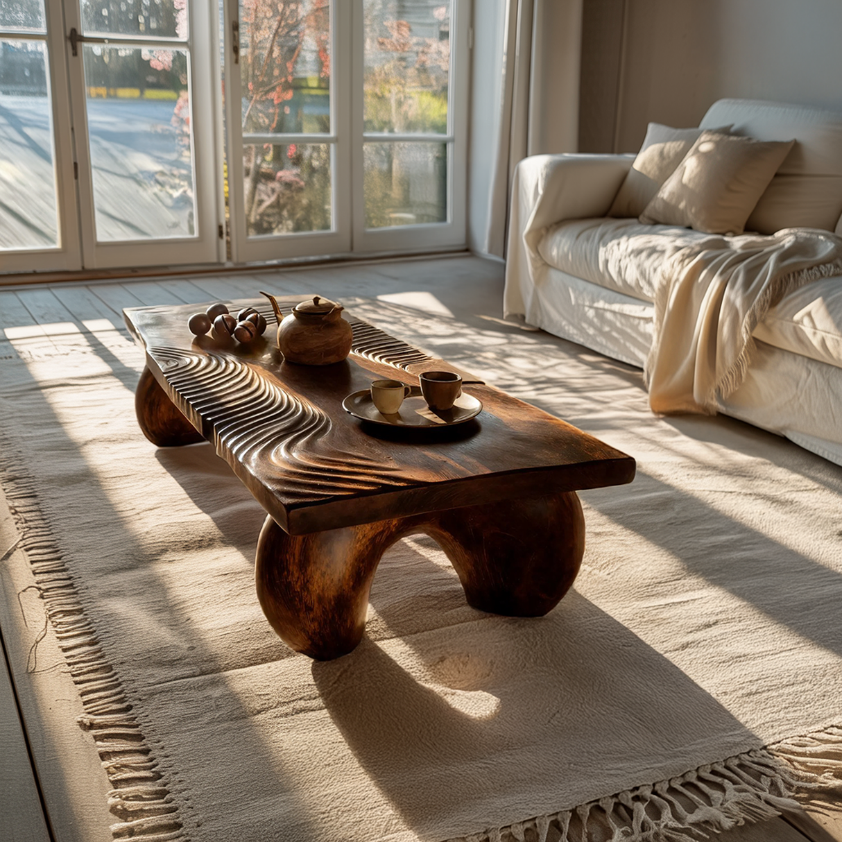 Handcrafted Solid Wood Irregular Coffee Table For Living Room