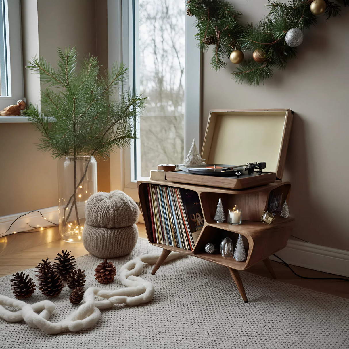 Mid Century Wooden Record Stand For Living Room Christmas Gift