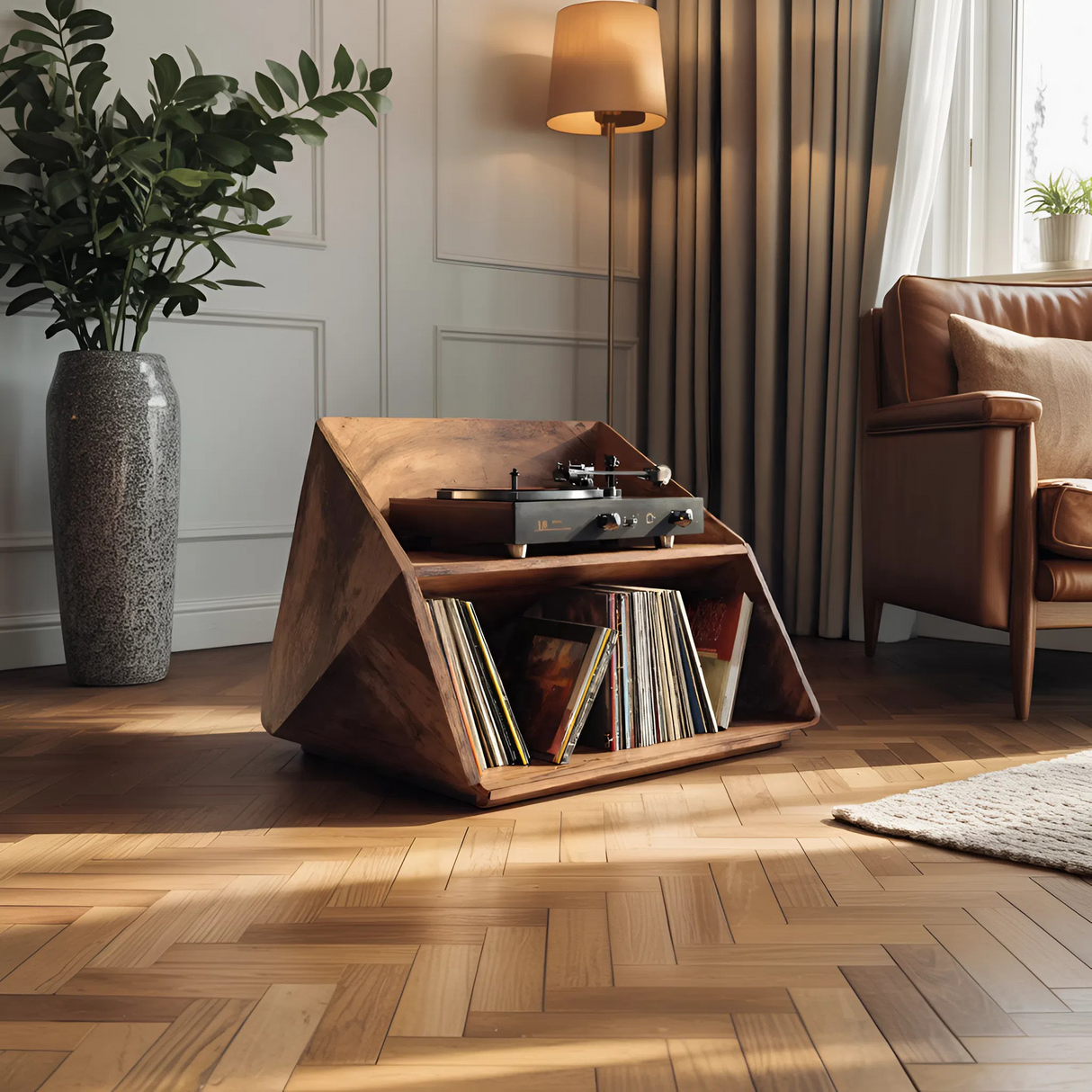 Mid Century Wooden Record Stand For Living Room Vinyl Display