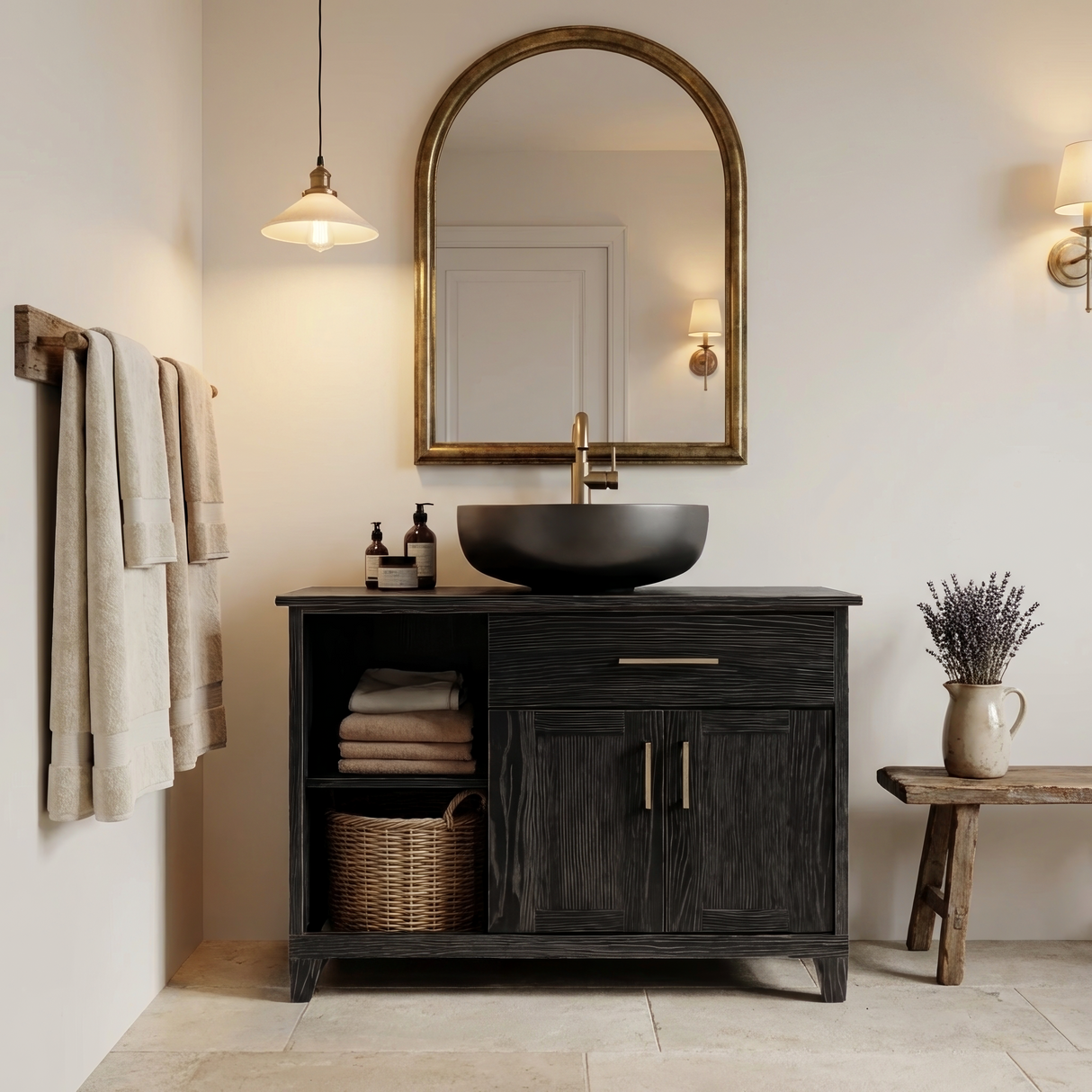 Modern Black Bathroom Vanity Open Shelf Storage For Bathroom