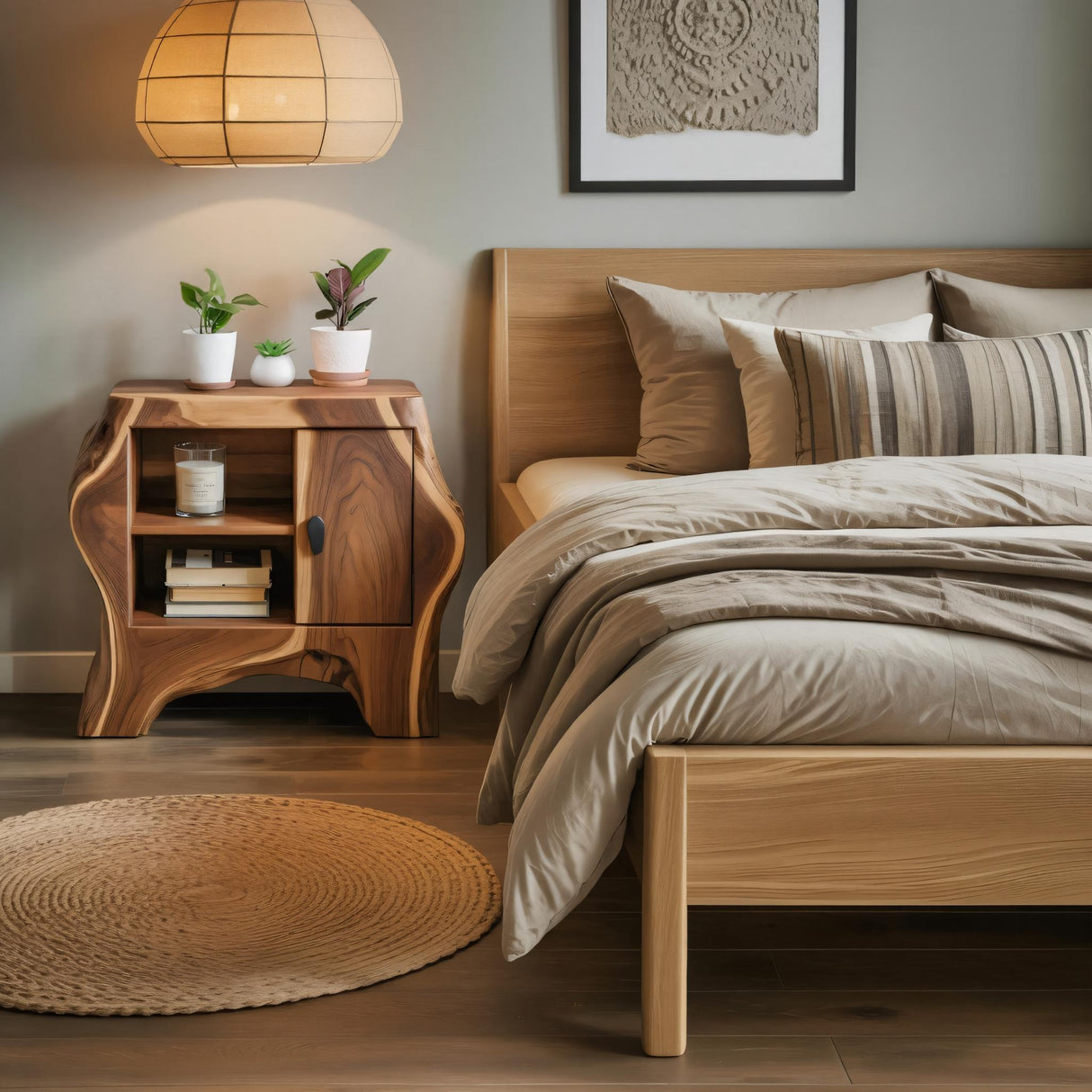 Organic Rustic Nightstand With Storage Cabinet For Bedroom Corner And Interior