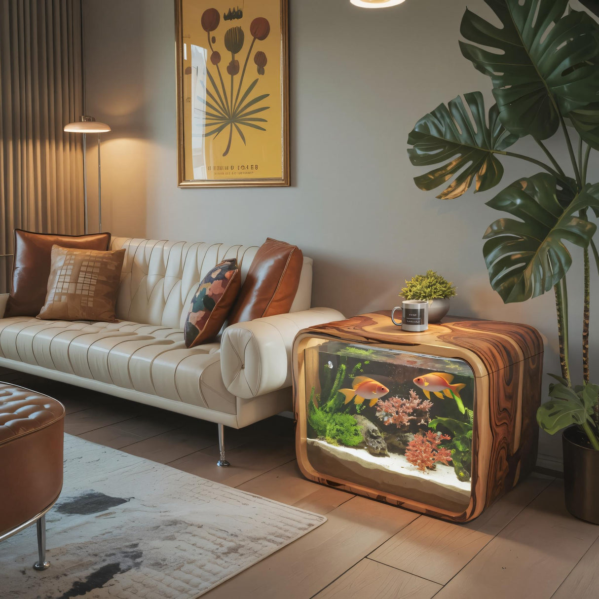 Modern Aquarium Nightstand With Storage For Bedroom And Living Room Display