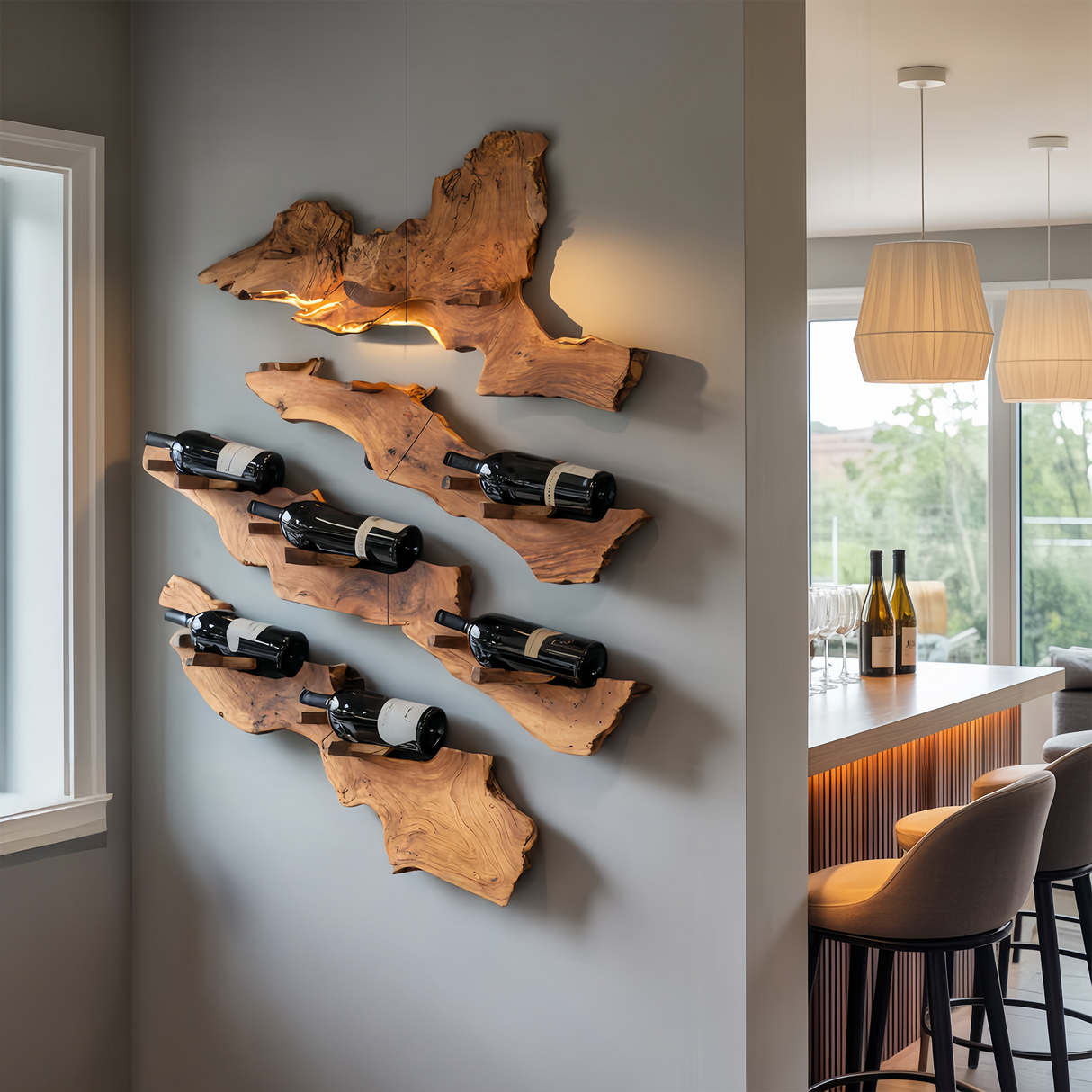Handcrafted Wooden Live Edge Wine Holder For Bar Decor Ideas