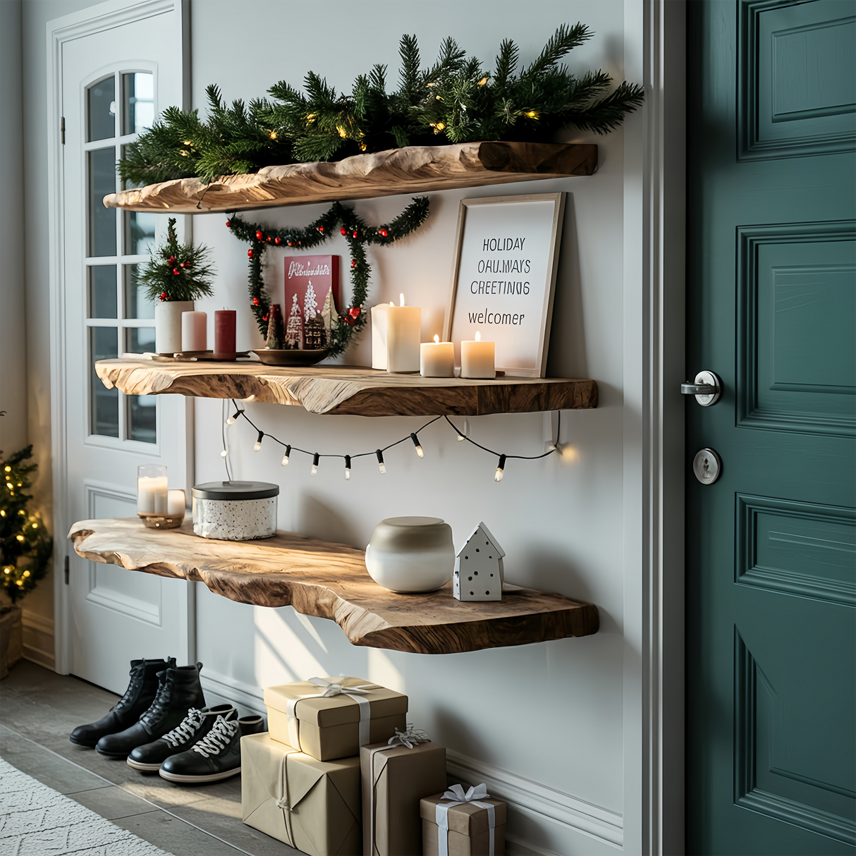 Handcrafted Wooden Floating Shelf For Stylish Christmas Bedroom Decor