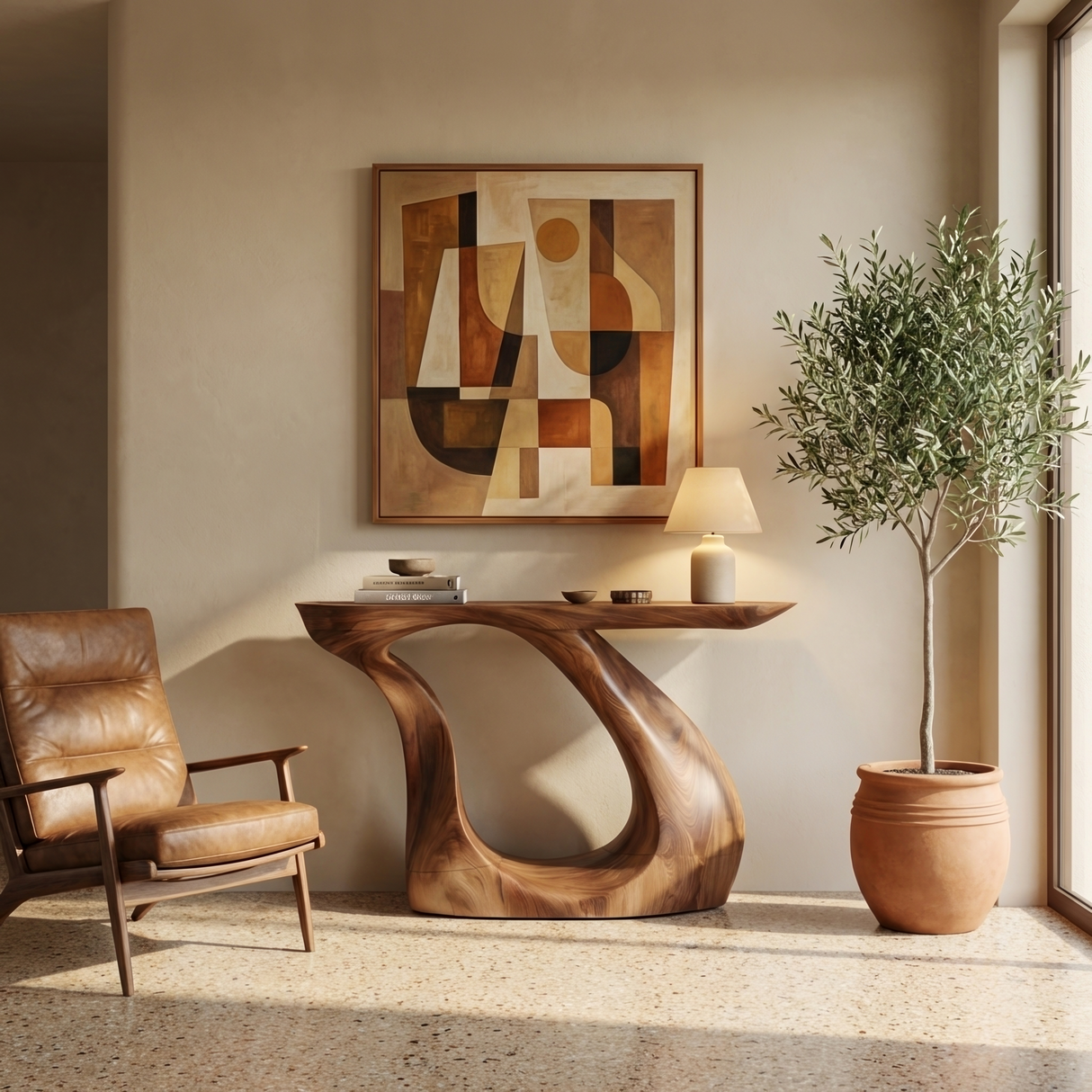 Modern Live Edge Entryway Table Sculptural Wood For Luxury Home Decor