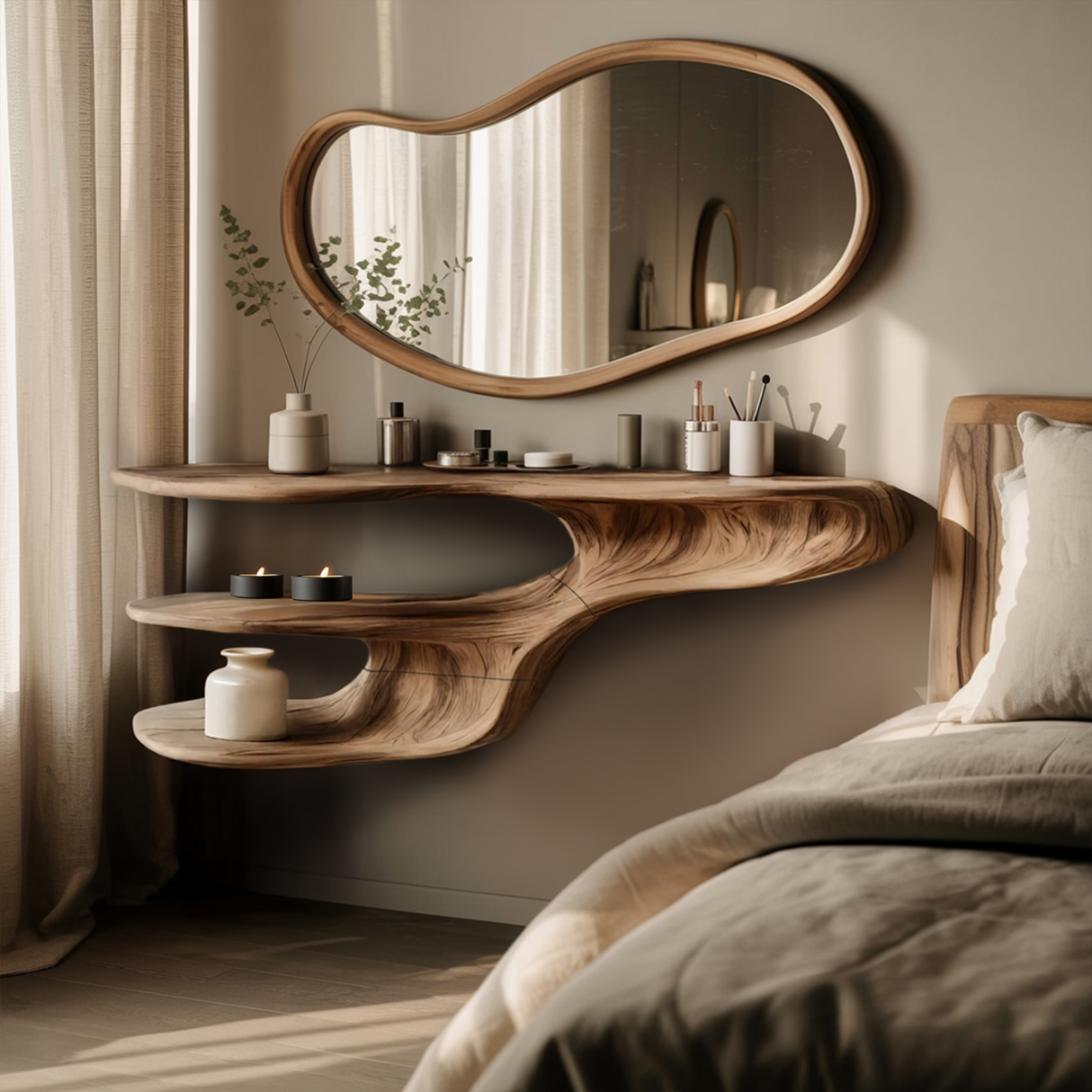 Rustic Solid Wood Vanity For Bedroom Makeup Organization