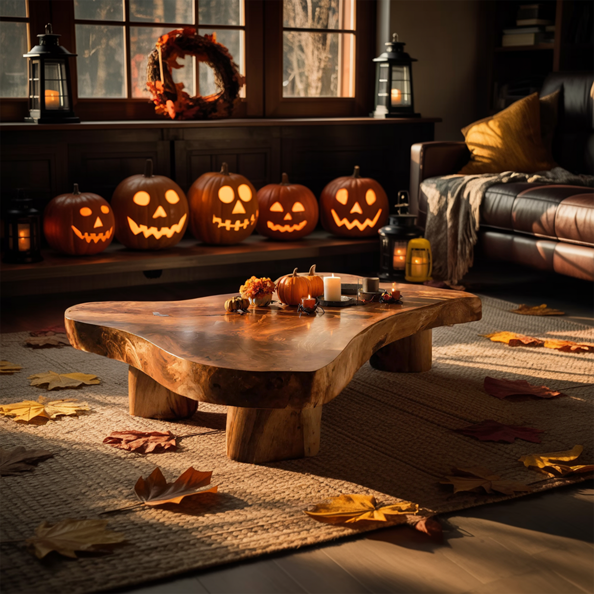 Mid Century Solid Wood Coffee Table Furniture Decor Pumpkin Season