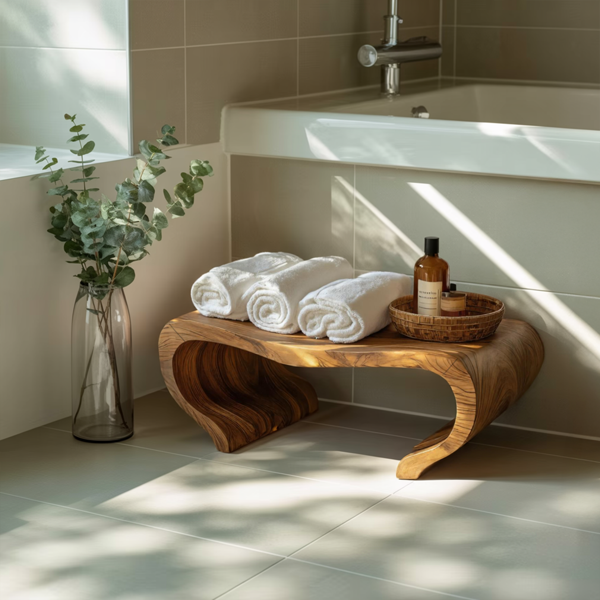 Modern Organic Shower Bench For Spa Decor Or Bathroom