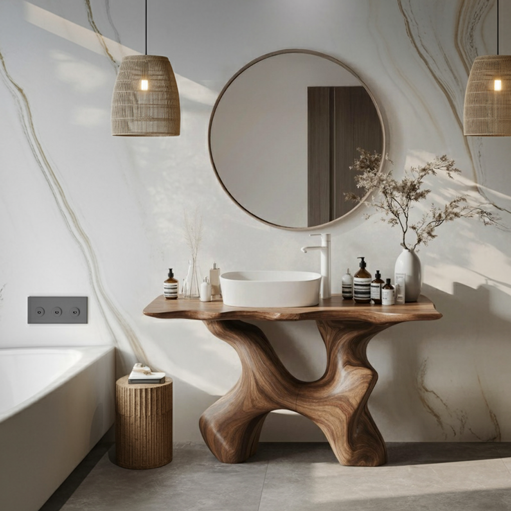 Rustic Solid Wood Vanity For Handmade Bathroom Look