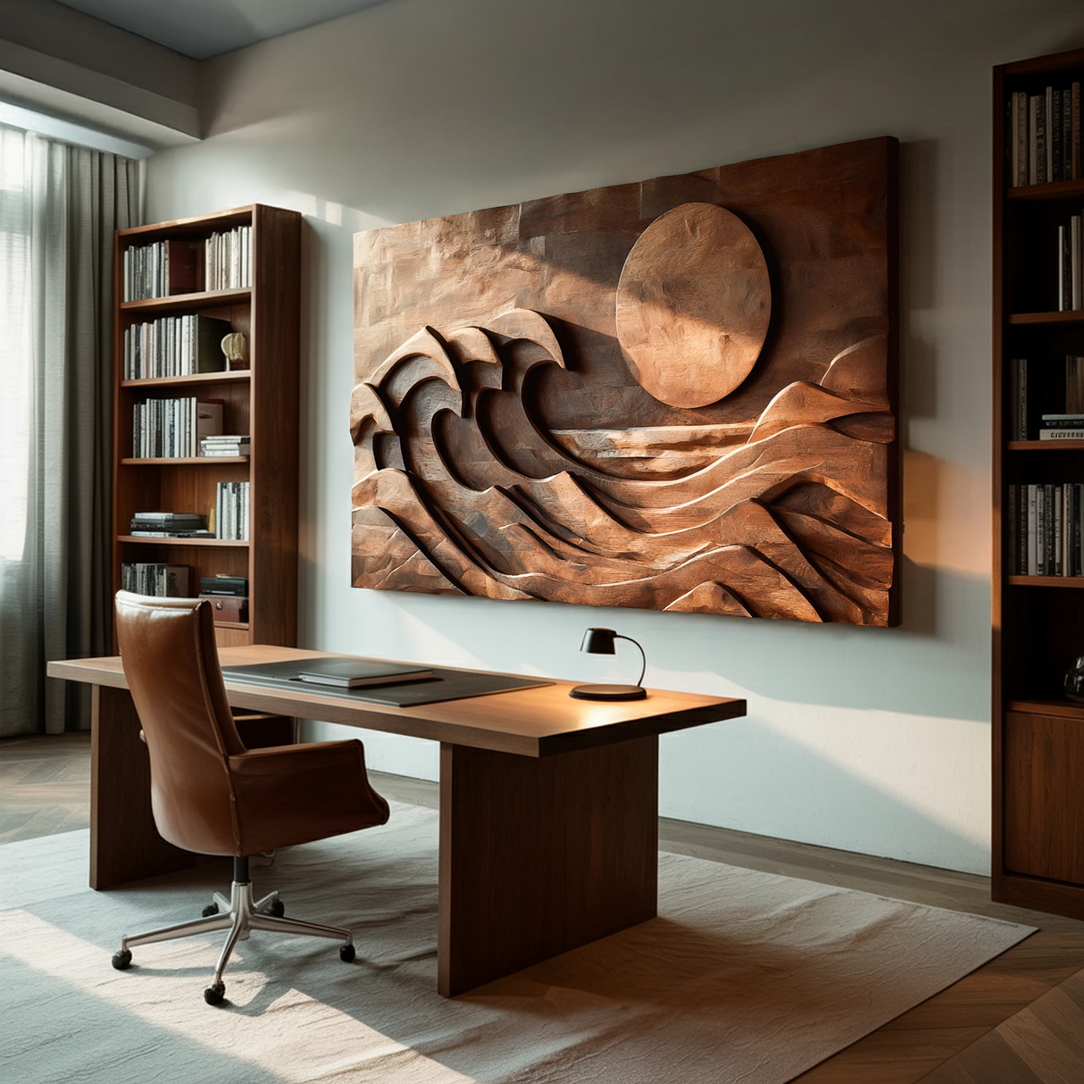 Modern Carved Wall Art Waves And Sun For Home Decor