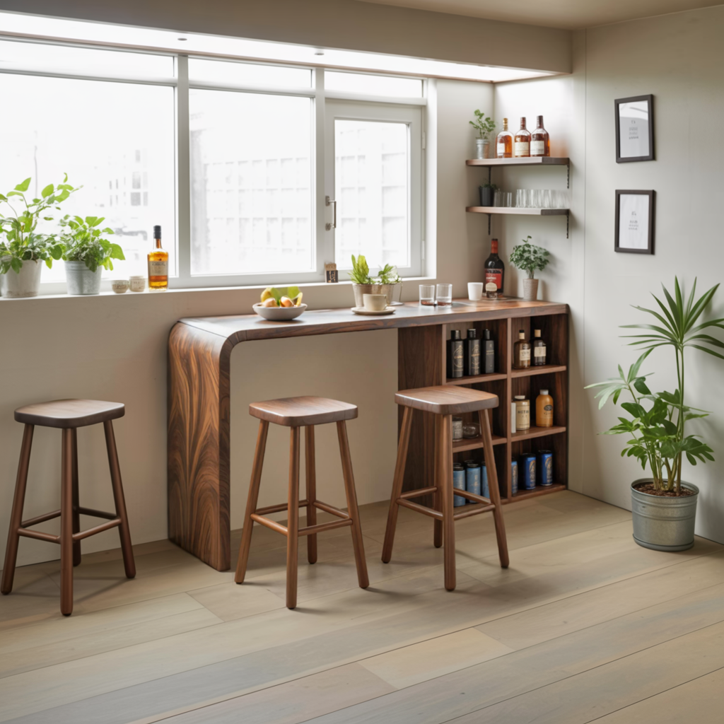 Modern Wooden Bar Table With Storage For Kitchen Or Home Mini Bar