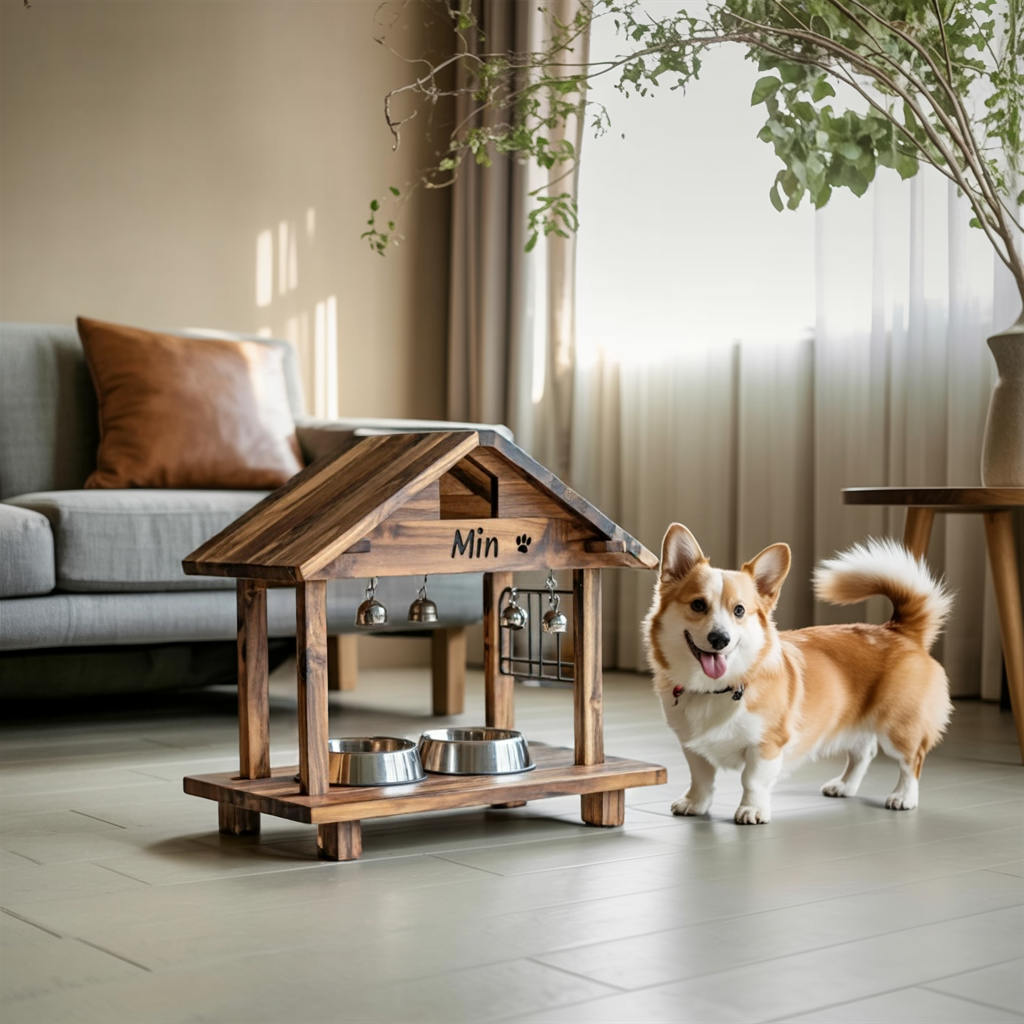 Mid Century Elevated Pet Food Stand For Dogs