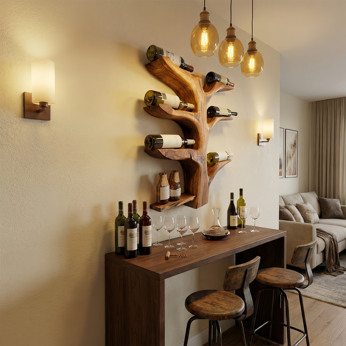 Organic Tree Style Wall Wine Rack For Kitchen Decor