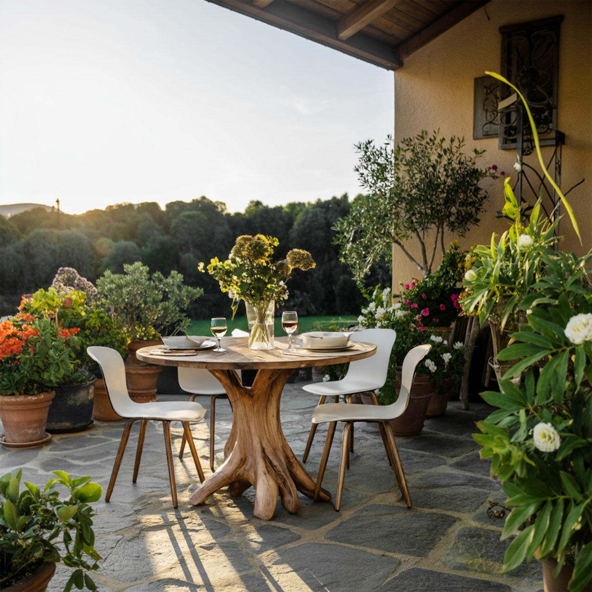 Mid Century Wooden Dining Table For A Warm Outdoor Space
