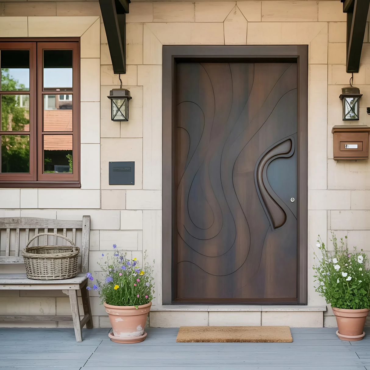 Modern Sculpted Front Door With Carved Design For Contemporary Entryway And Home
