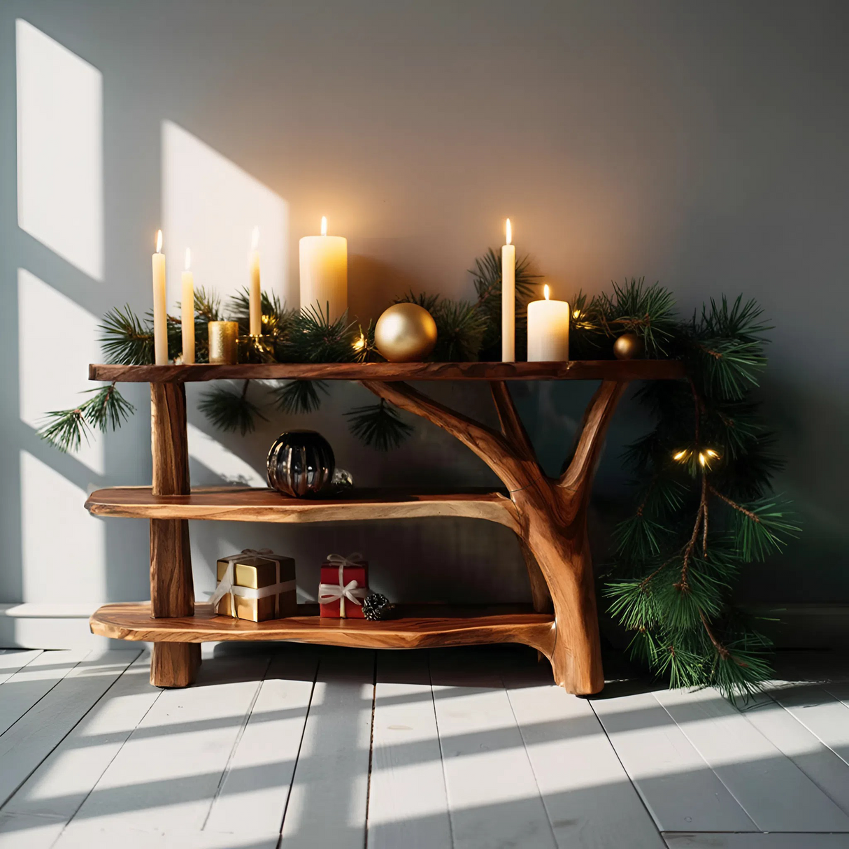 Farmhouse Wooden Live Edge Console Table For Holiday Living Room Decor