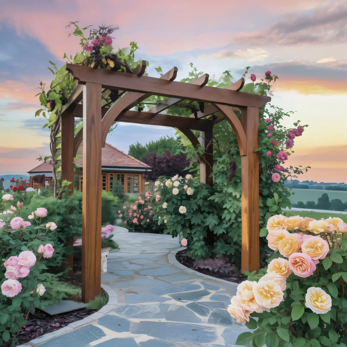 Rustic Garden Arbor Arch For Outdoor Pathways