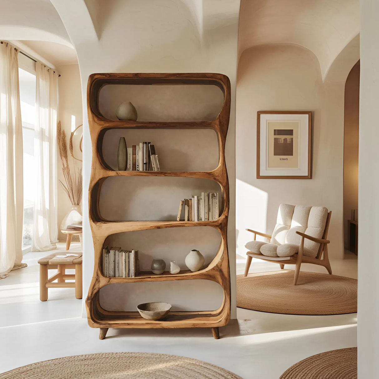 Handcrafted Bookshelf With Open Shelving Unit For Living Room