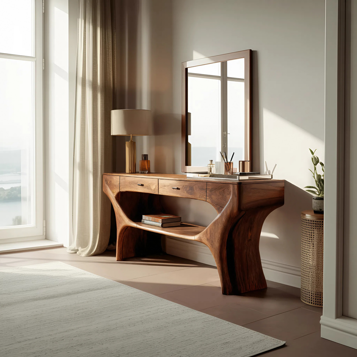 Artistic Handmade Vanity Table With Drawers For Bedroom