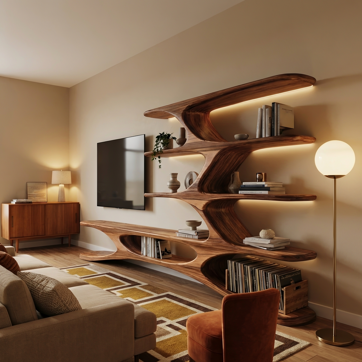 Organic TV Cabinet Branches Design For Contemporary Home Decor
