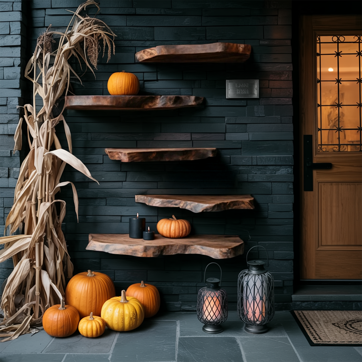 Handcrafted Solid Wood Shelf For Entryway Design Functional Halloween Space
