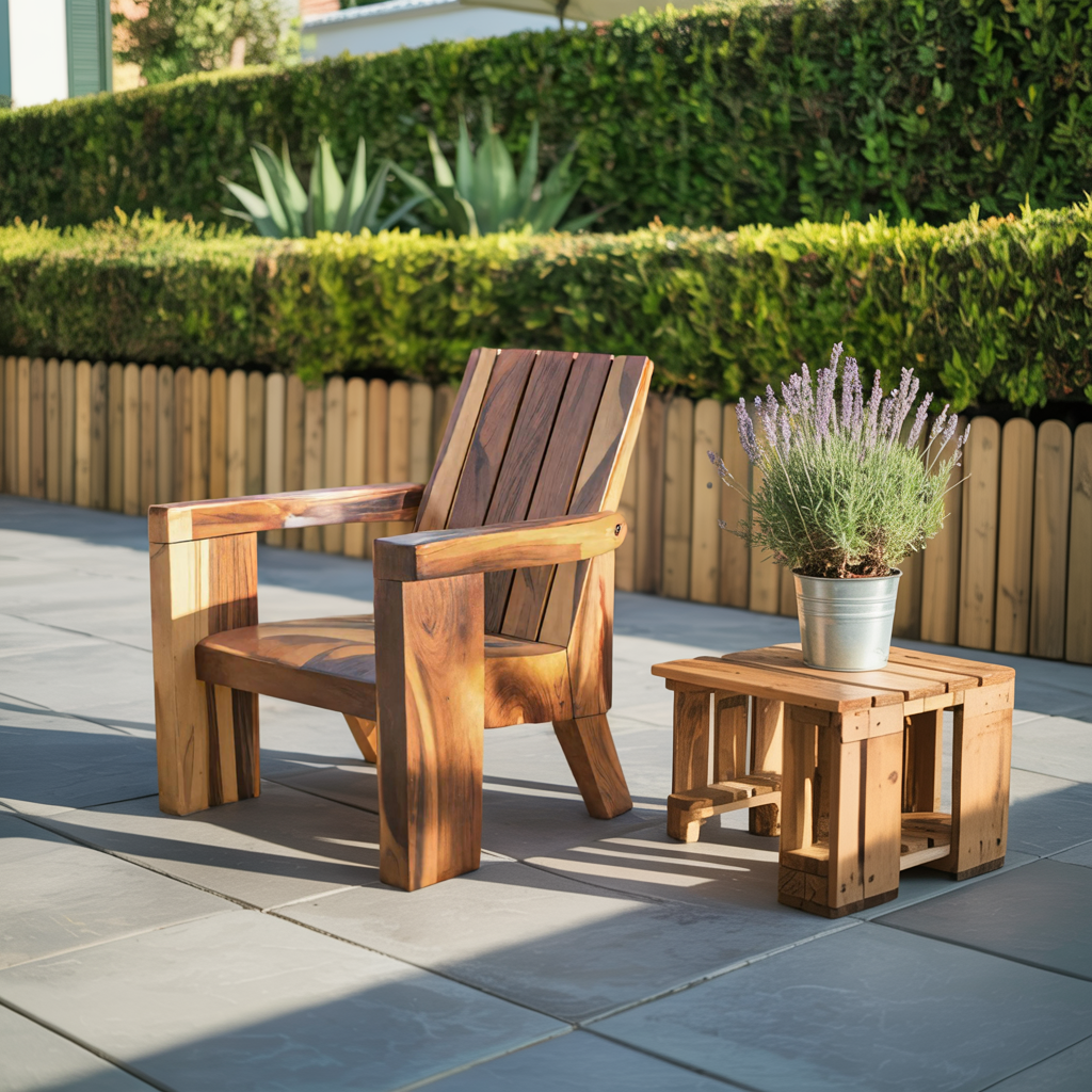 Rustic Outdoor Wooden Lounge Chair With Armrests For Garden Or Porch