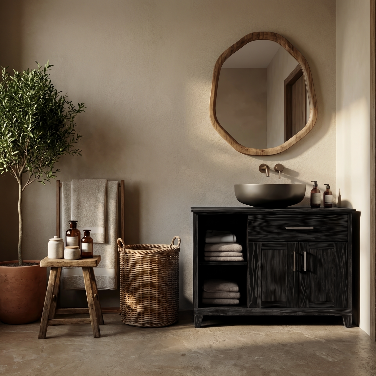 Modern Black Bathroom Vanity Open Shelf Storage For Bathroom