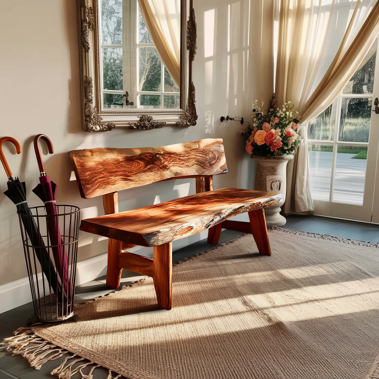 Live Edge Outdoor Wood Bench For Patio And Backyard